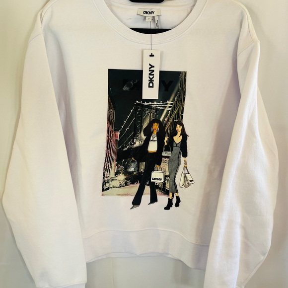 NWT DKNY Women’s Iconic Shopping Graphic Print White Heather Sweatshirt Sz M - Picture 7 of 7